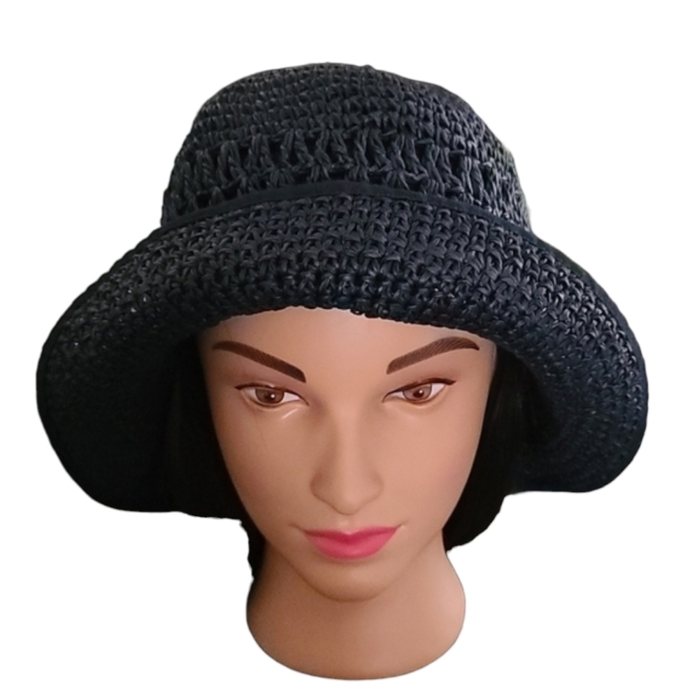 VINTAGE HAWAII Navy Blue Floppy Paper Hat Wide Brim Derby Packable Deadstock - Picture 9 of 15